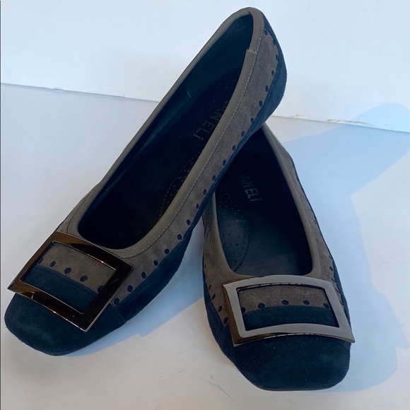 VANELI Nicci Leather Suede Ballet Flat w Buckle Detail Navy Gray Size 7M - Picture 1 of 11